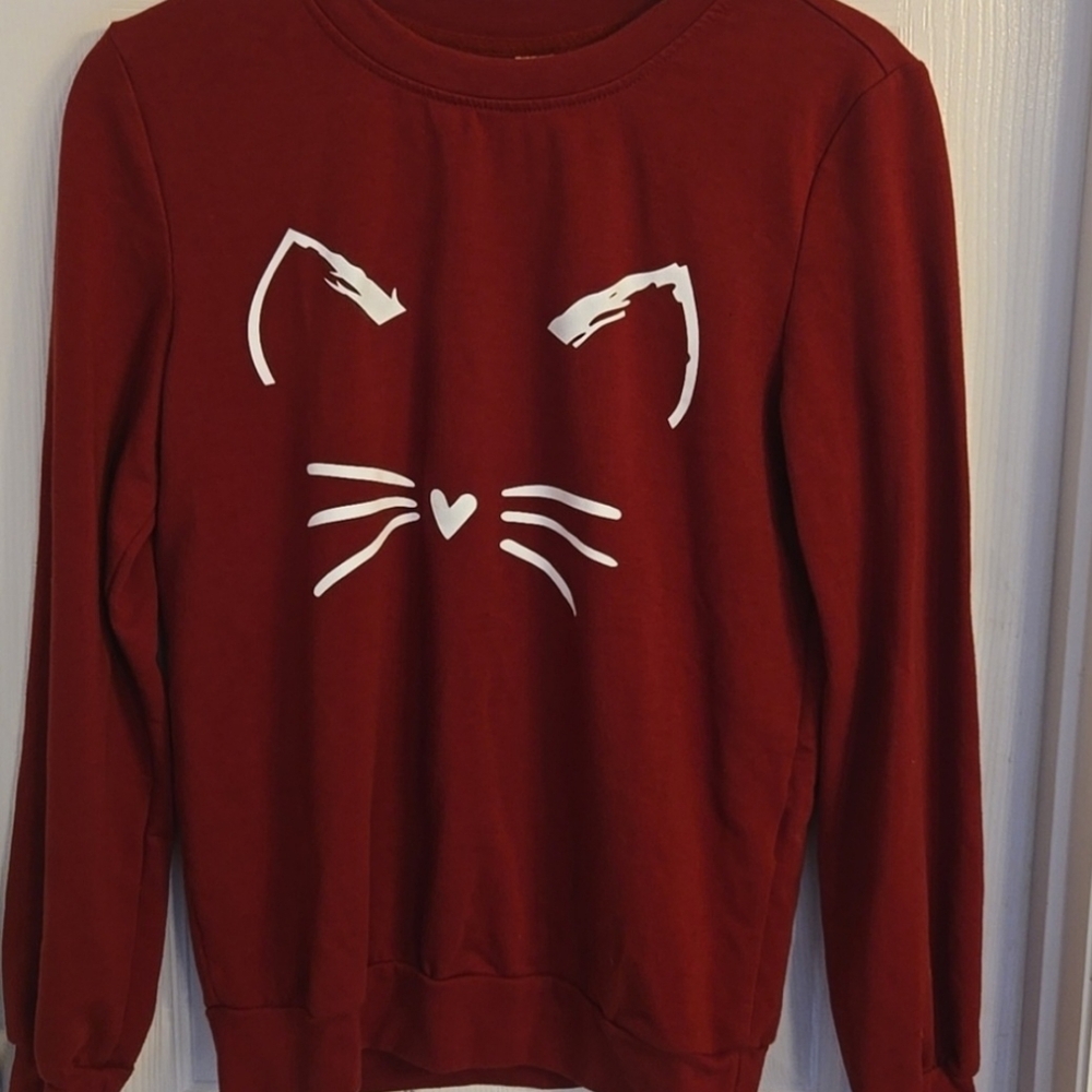 💝 Kitty Cat Face Sweatshirt - Red - Sz XS